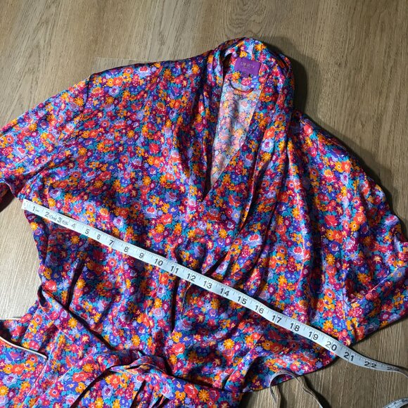 Liberty of London silk floral robe size M medium pink purple blue long pockets - Picture 9 of 10